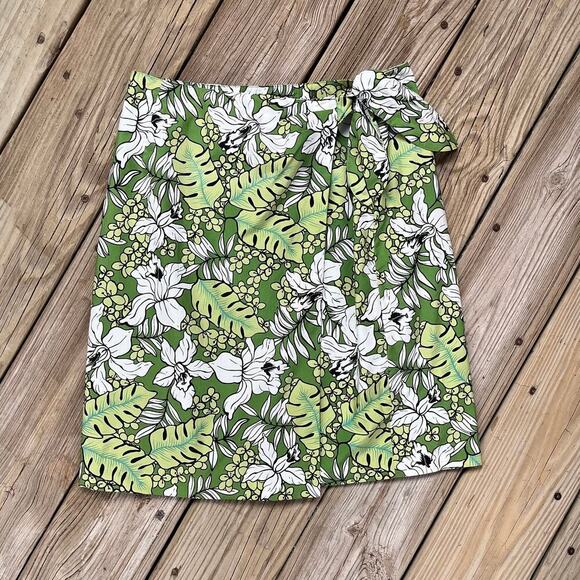 Charter Club Vintage Green And White Tropical Print Wrap Skirt Size 6 - Picture 1 of 7
